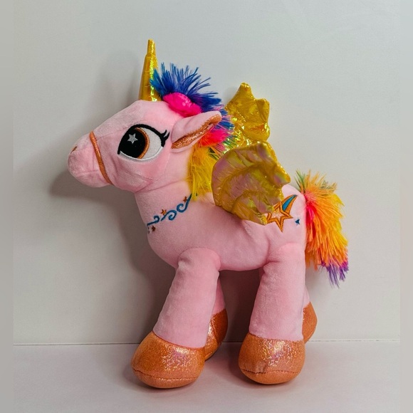 Unicorn Alicorn Pink Yellow Shiny Wings Plush Stuffed Animal 14" Glitter‎ - Picture 10 of 14